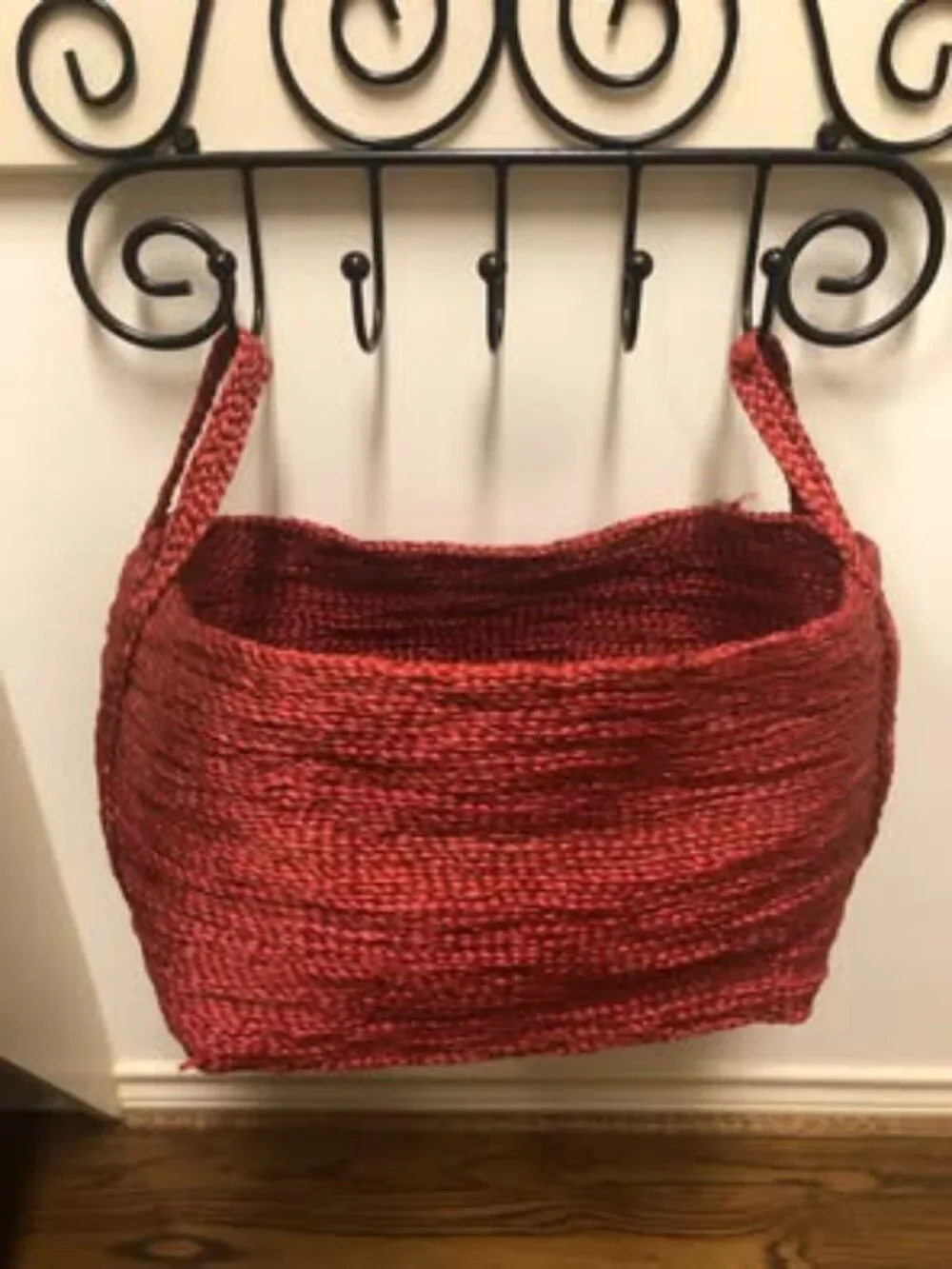 Jute hand braided bag woven wide space storage tote red